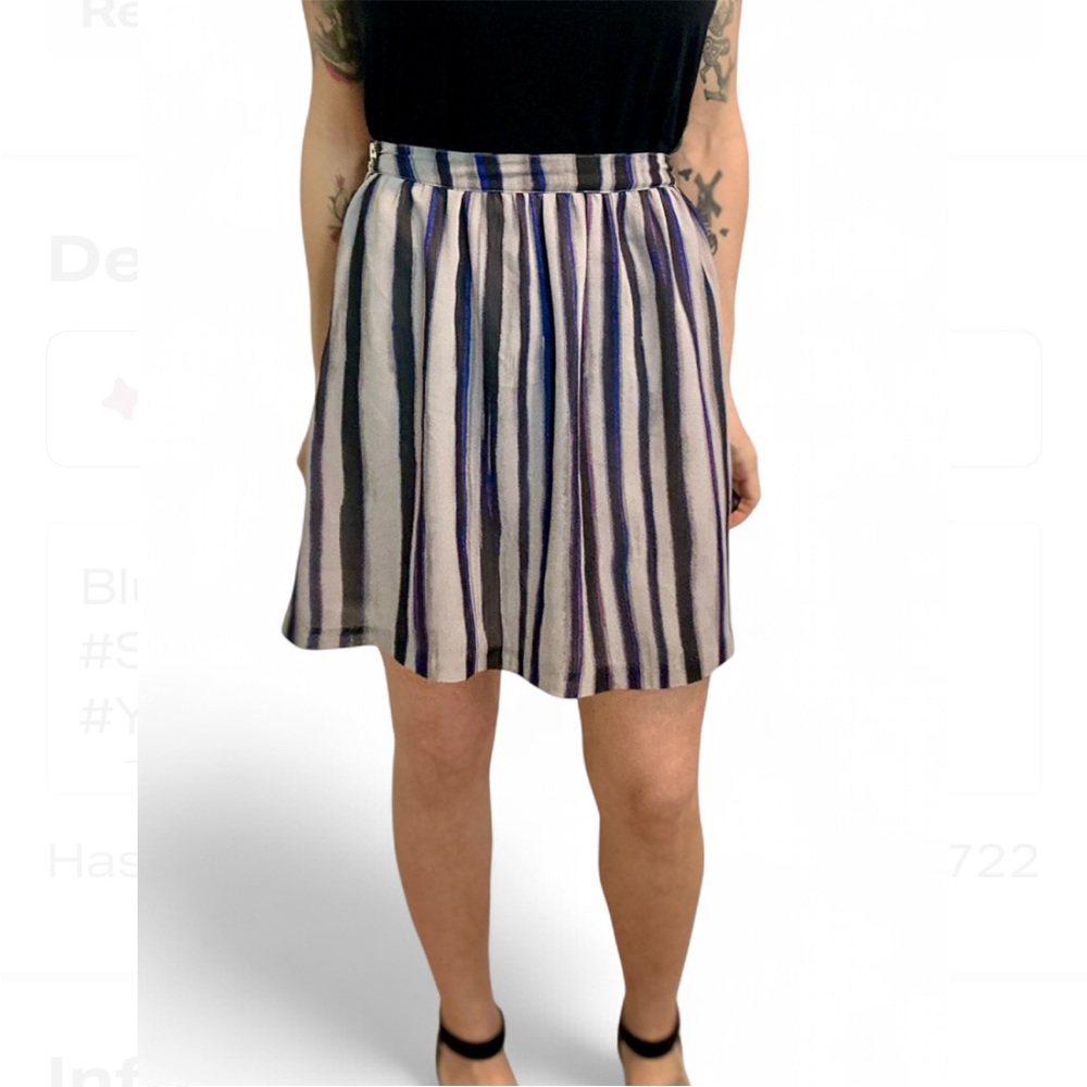 Richard Chai Striped Black Blue Purple A-line Short Skirt Side Zipper Size M